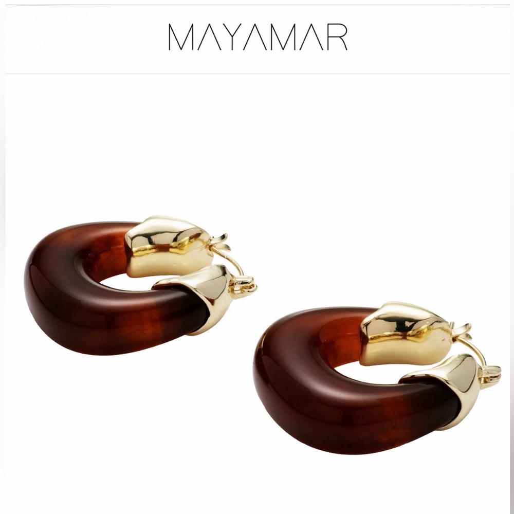 MAYAMAR Amber Resin Hoop Earrings with 24k plated Gold Accents